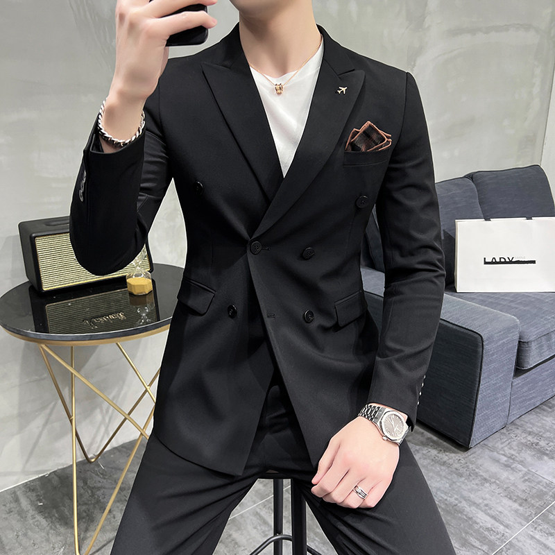 2024西装男套装纯色商务正装双排扣男士西服潮A311-SJT9890-P265,男装西服套装,电商A311