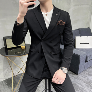 2024西装男套装纯色商务正装双排扣男士西服潮A311-SJT9890-P265图片