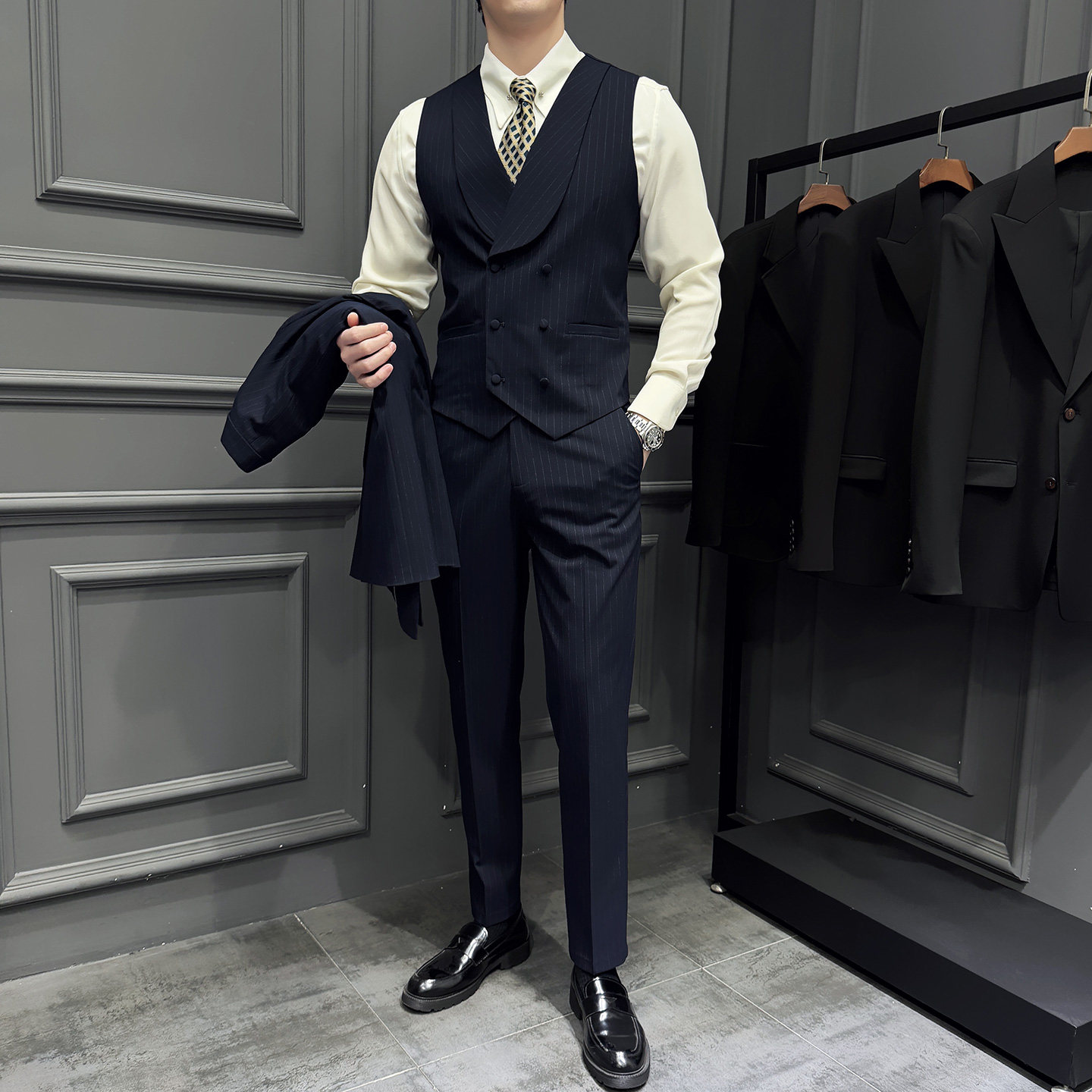 2026伴郎服兄弟装团条纹马甲裤春季礼服婚礼结婚MJT9022-P135，男装背心/马甲，电商A311