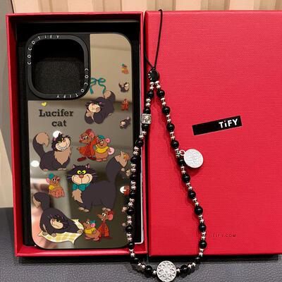 C家卡通路西法猫咪适用iphone15pro手机壳16promax苹果14镜面MagSafe磁吸13保护套12日韩17PRO搞怪plus创意