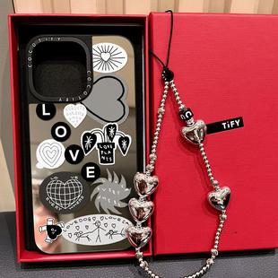 C家金智妮Jennie同款适用iphone16promax17手机壳15pro苹果14艺术家黑白爱心13镜面MagSafe磁吸12保护套