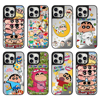C家可爱蜡笔小新汉堡叠叠乐适用苹果15pro手机壳iphone14保护套16promax/17P镜面MagSafe磁吸12卡通17趣味13
