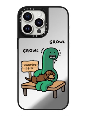 C家JOGUMAN愤怒中指小恐龙适用苹果15promax手机壳iphone14pro/17PRO镜面保护套13乔古漫小恐龙腊肠狗12/16