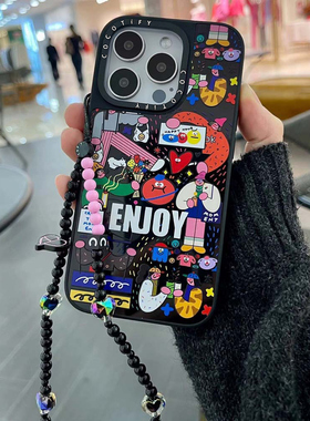 C家ENUOY集市涂鸦抓住快乐时光贴纸适用iphone15/17手机壳14promax苹果13镜面保护套16pro潮牌17PRO新款