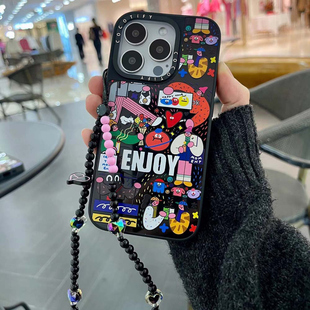 C家ENUOY集市涂鸦抓住快乐时光贴纸适用iphone15/17手机壳14promax苹果13镜面保护套16pro潮牌17PRO新款