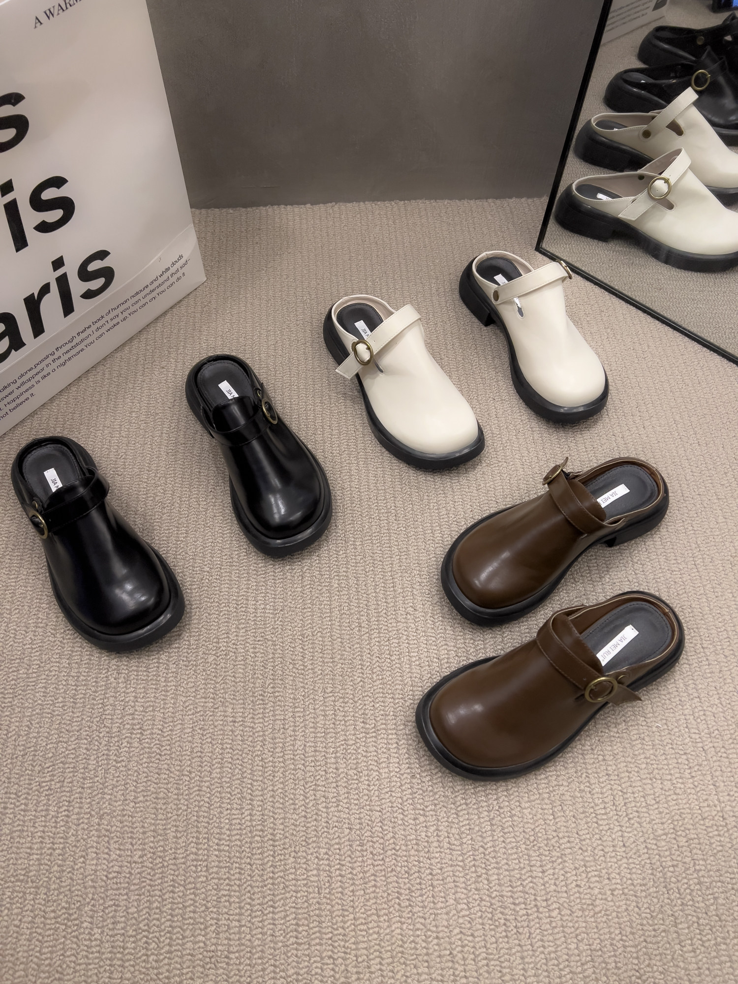 Frosted Hollow-out Carved Baotou Half Slippers