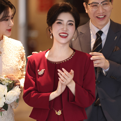 妈妈婚宴礼服套装2026新款高端轻奢高级感两件套春秋结婚喜婆婆装