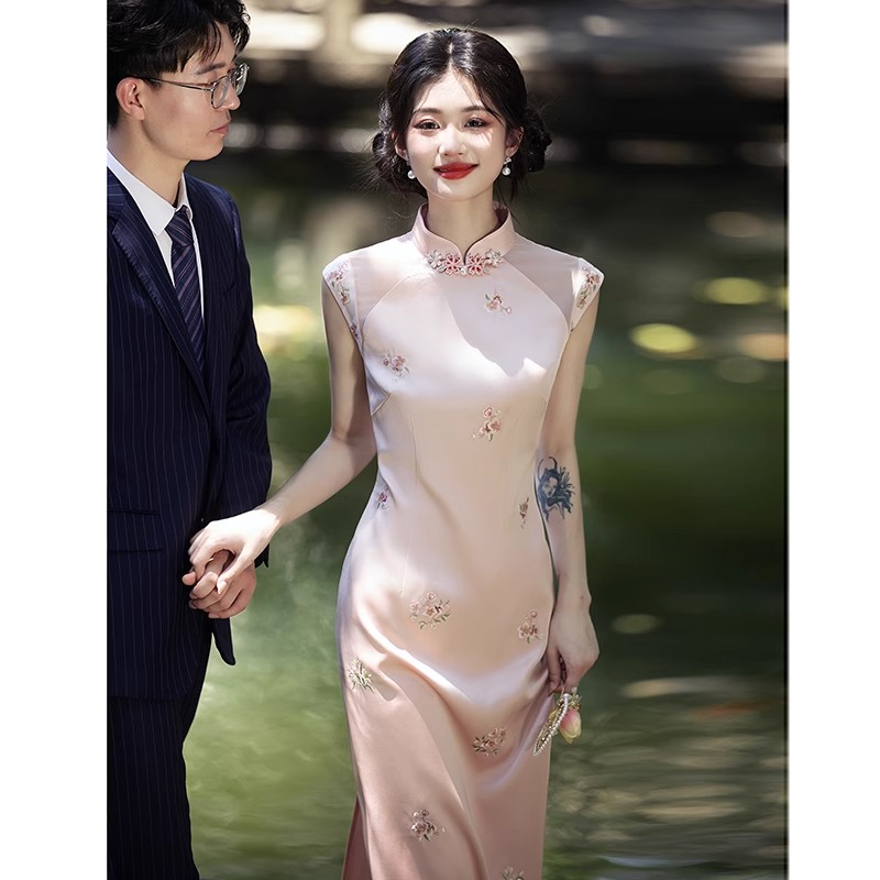 【桃枝】粉色旗袍敬酒服2025新款夏季小个子新娘订婚礼服平时可穿