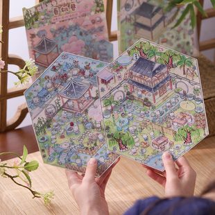 国风古色古香造景贴纸微缩场景立体小屋手工DIY解压趣味儿童玩具