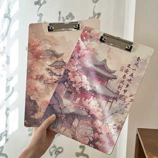 古风A4实木板夹高颜值诗词花束办公文件夹书写垫板学生试卷夹子