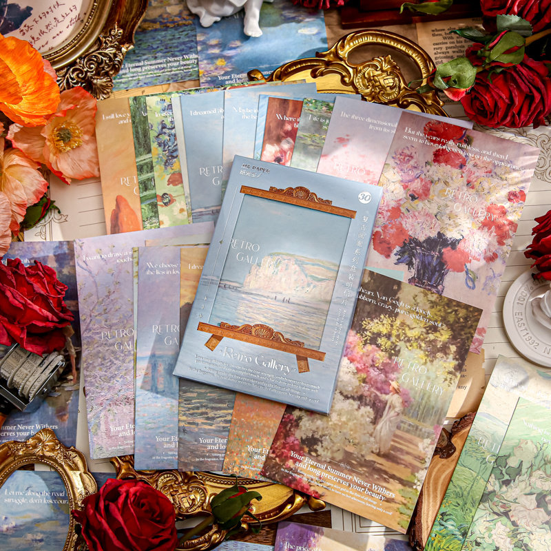 复古画廊手绘油画棒明信片高颜值花束人物风景墙贴装饰生日贺卡片