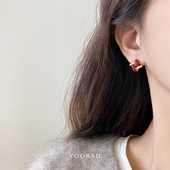 9折 酒红菱形旋转安可拉红滴釉耳钉轻奢高级感气质大气耳饰耳环