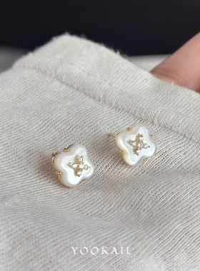 新品9折 天然贝母四叶草耳钉2025新款爆款高级感耳饰女精致耳环