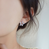 柚卡 银色满钻星星耳钉复古秋冬耳饰女高级感五角星独特漂亮耳环