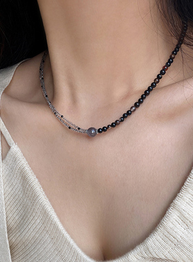 柚卡 新中式不对称水墨仿水晶项链高级感轻奢小众配饰女毛衣链