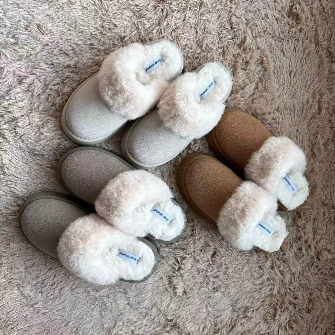 2026外贸雪地靴拖鞋室内室外两穿毛绒绒拖鞋包头半拖女鞋