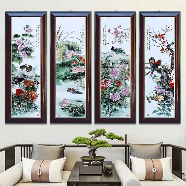 新中式梅兰竹菊四联瓷板画