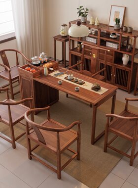 新中式实木岛台餐桌多功能展示柜