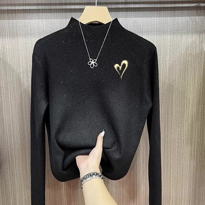 2025秋冬镶钻套头半高领针织打底衫舒适软糯亲肤设计感百搭毛衣女