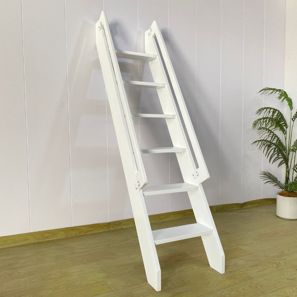 家用白色实木阁楼梯加宽加厚