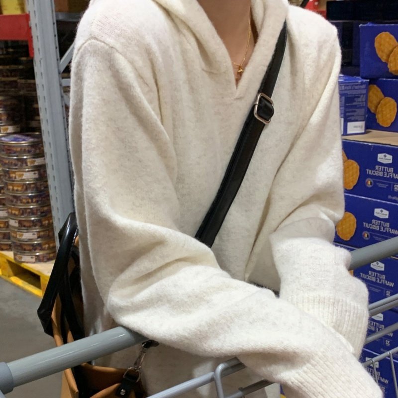 欧货秋冬中长款连帽羊毛衫女宽松长裙慵懒风羊毛针织打底衫外穿厚