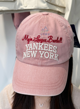 MLB鸭舌帽男女25新款学院风百搭字母刺绣软顶运动棒球帽3ACPV185N