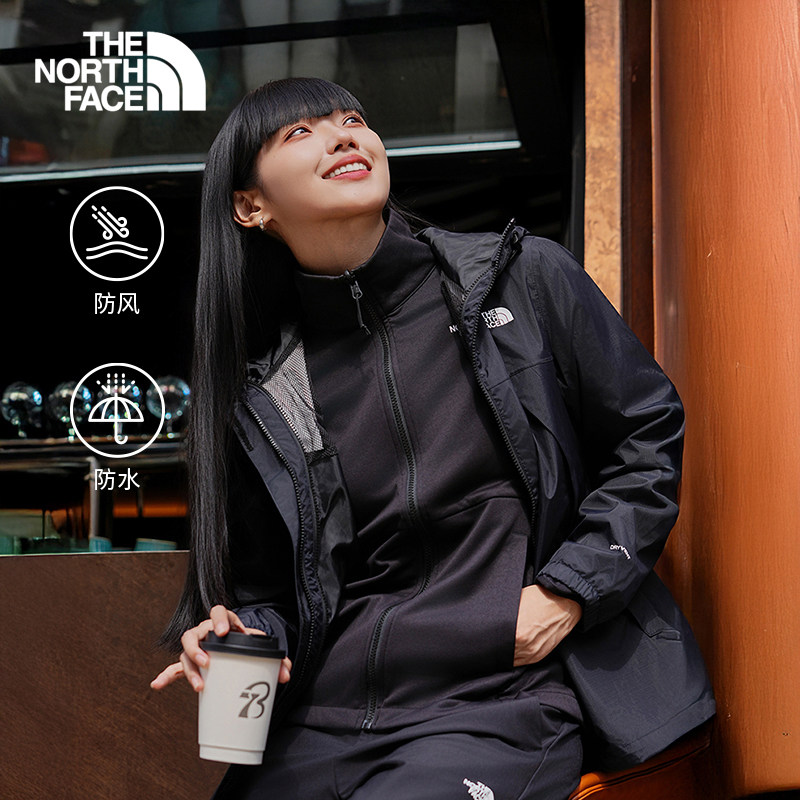 北面女防水防风抓绒三合一冲锋衣