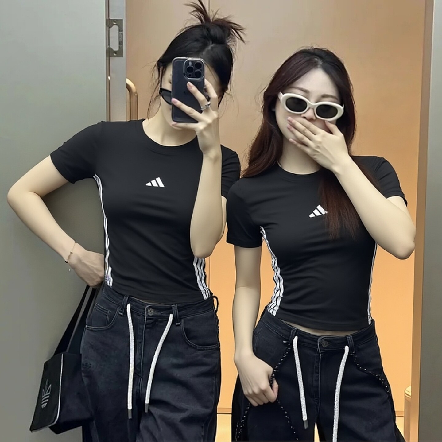 阿迪达斯女修身短袖圆领运动T恤