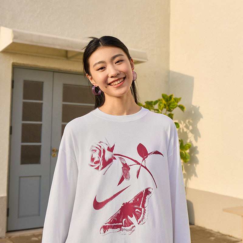 NIKE耐克女子超宽松纯棉长袖T恤