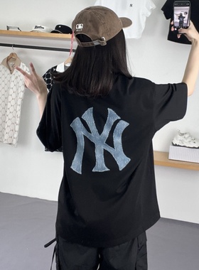 25新款MLB情侣短袖男女NY老花做旧大标速干凉感运动T恤3ATSM0953