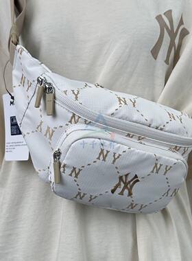24新款MLB情侣斜挎包男女NY钻石老花胸包腰包单肩运动包3AHSM035N
