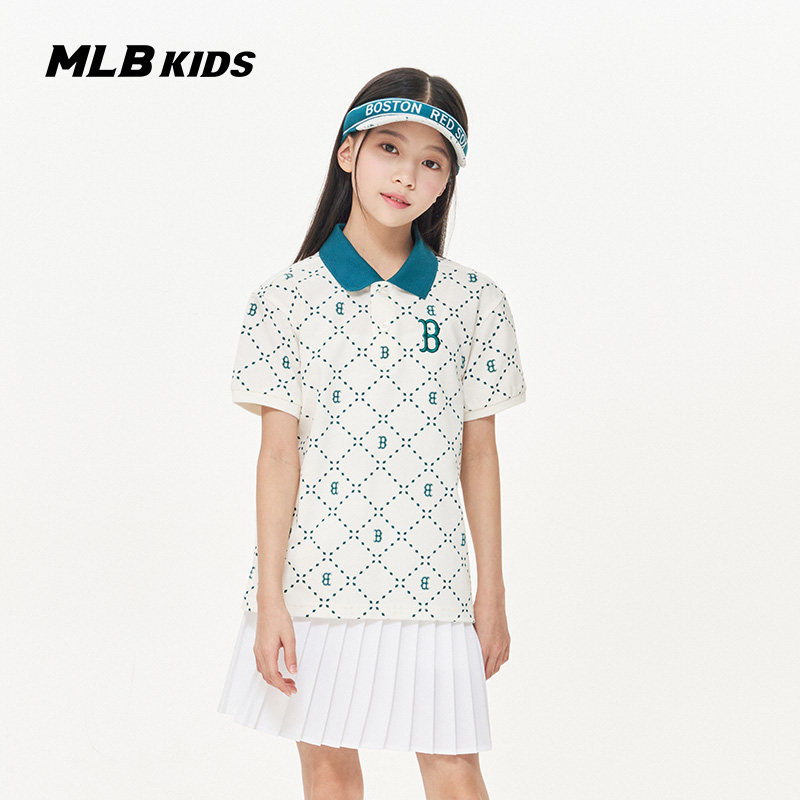 MLB短袖儿童男童女童复古满标翻领POLO衫休闲运动T恤7APQMD133,运动服/休闲服装,运动POLO衫,淘宝优惠券,粉丝福利购,淘宝优惠卷