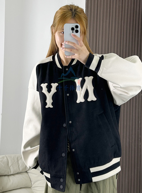 25秋季新款MLB棒球服外套男女NY大标拼接羊毛运动夹克3AJPB0854