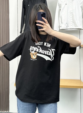 MLB男女短袖25夏新款NY皱眉熊字母印花情侣凉感运动T恤3ATSE0253