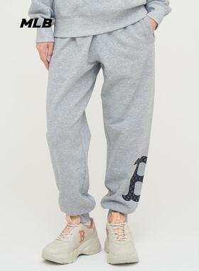 24新款MLB情侣卫裤男女NY大标印花纯棉束脚休闲运动长裤3APTM0144