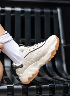 24新款MLB男女情侣NY老花老爹鞋复古增高厚底休闲运动鞋3ASHBEM4N