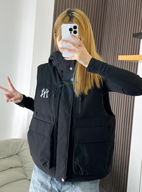 MLB羽绒马甲男女25新款NY小标防泼水连帽保暖运动背心3ADVB0256