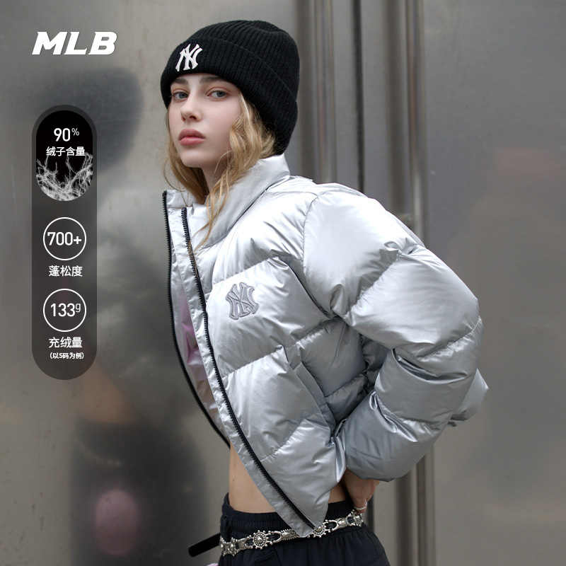 MLB女NY小标刺绣短款亮面羽绒服