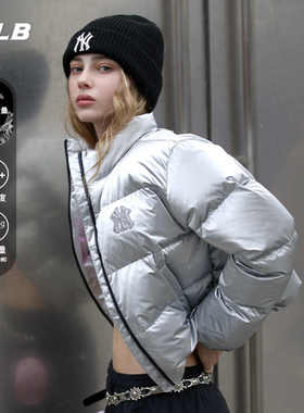 24新款MLB女款羽绒服NY小标刺绣短款亮面运动棉羽外套3FDJB2346