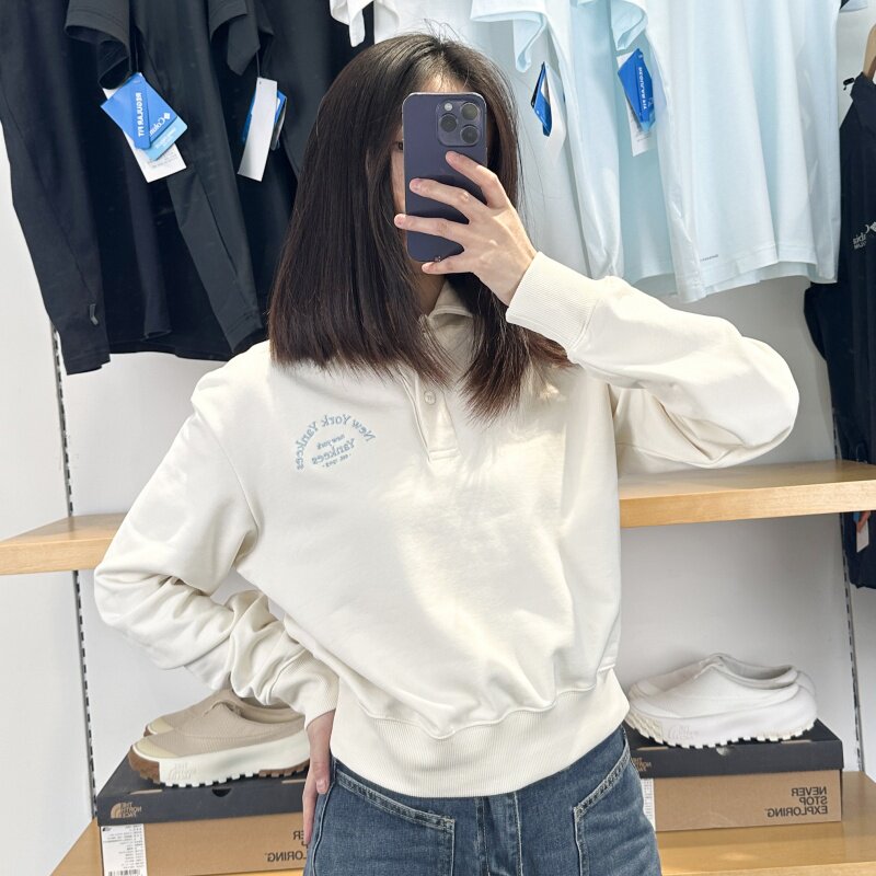 MLB女款卫衣25新款NY学院风字母刺绣翻领短款运动套头衫3FMTV1151