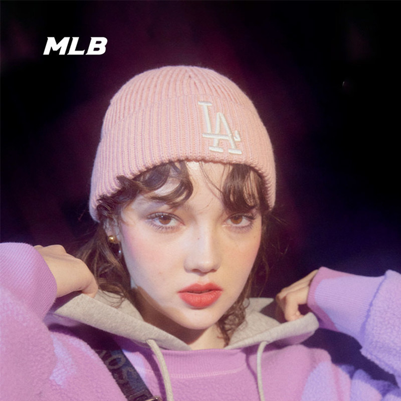 MLB男女NY毛线帽LA刺绣标针织帽