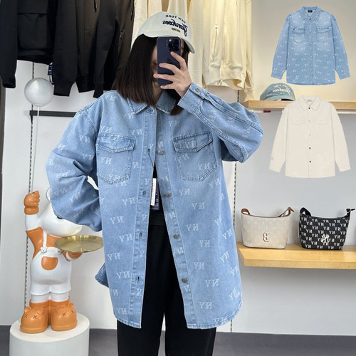 MLB男女NY复古老花满标牛仔外套