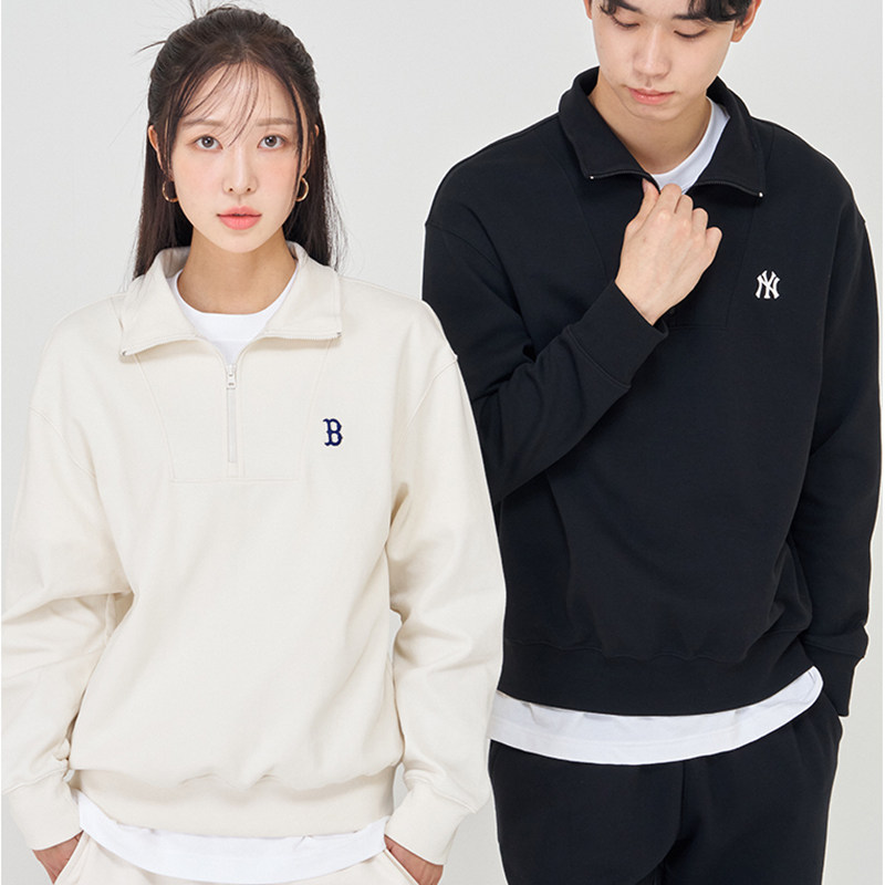 MLB立领半拉链纯色运动卫衣男女