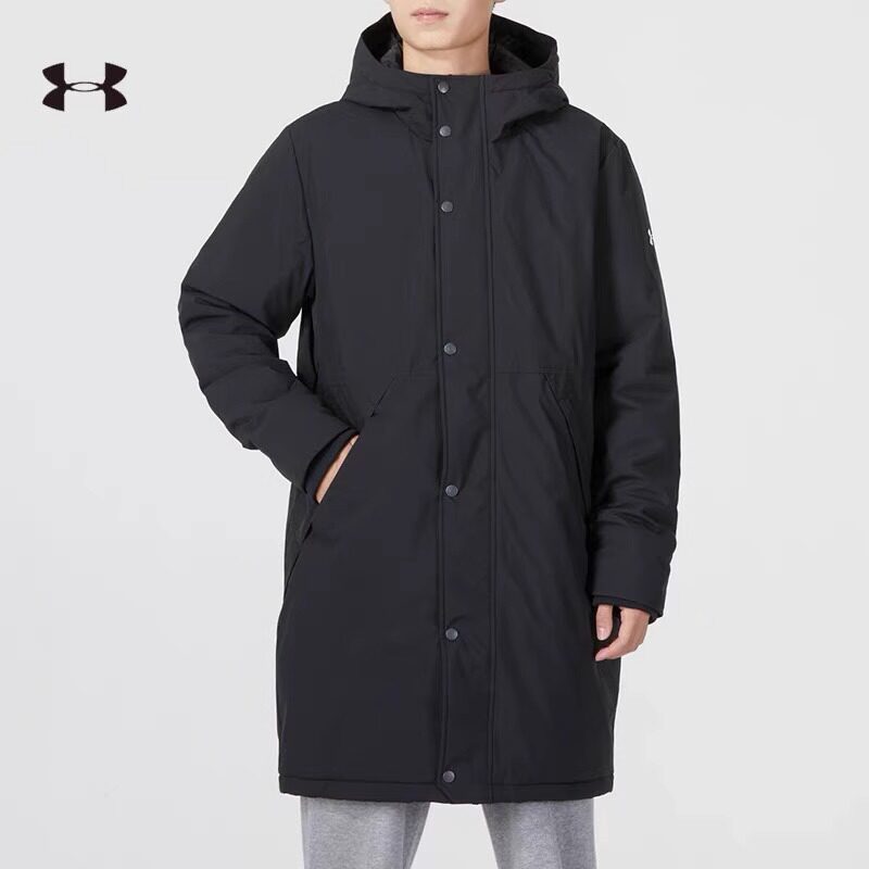 冬季UA安德玛团队男运动棉袄户外中长款连帽保暖棉服外套22600903