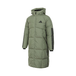 阿迪达斯adidas男女同款冬季长款鸭绒600蓬绿色连帽羽绒服JG3839