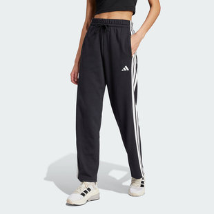 adidas阿迪达斯新款女子长裤休闲运动直筒三条纹针织长裤JW7182