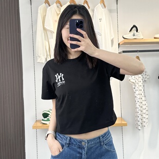 25新款MLB女款短袖NY复古字母印花圆领短款休闲运动T恤3FTSB5153