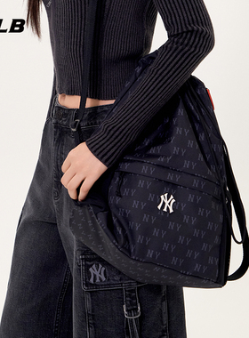 MLB情侣双肩包25新款男女NY老花满印抽绳大容量运动包3ABKM045N