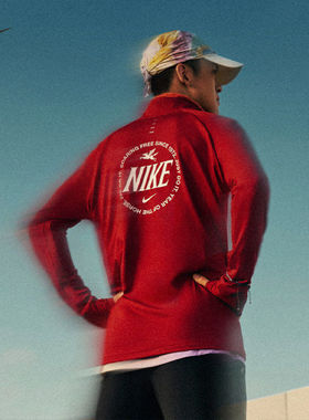 NIKE耐克马年限定新年红色男子速干半拉链立领跑步卫衣IQ3818-613