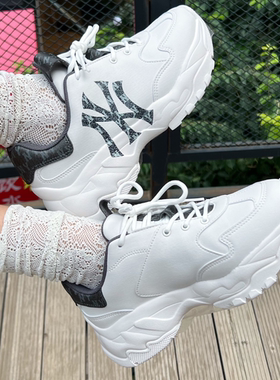 MLB情侣老爹鞋男女24新款仿牛仔老花厚底增高休闲运动鞋3ASHBDM4N